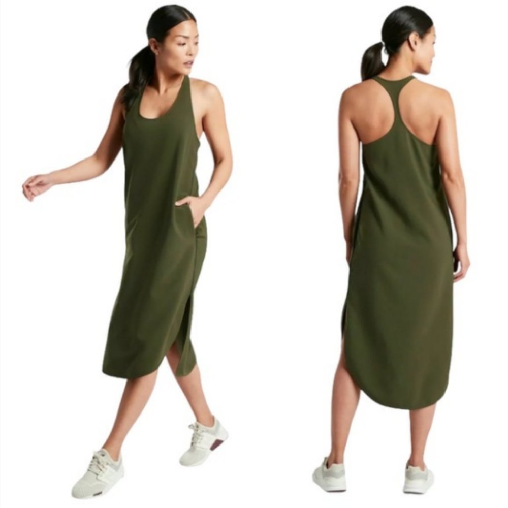 Athleta Illuminate Midi Dress Olive Green XS PETITE
